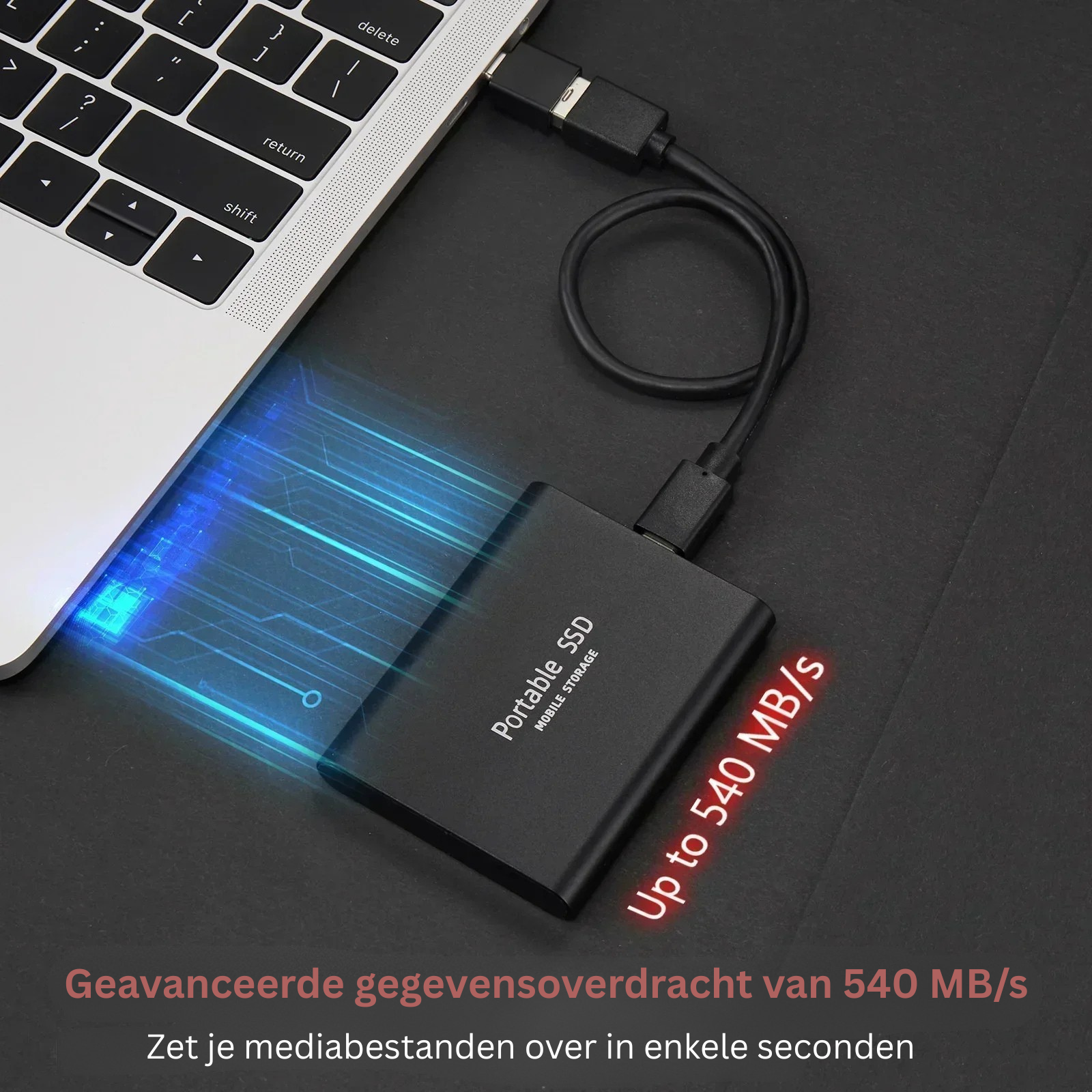 Rask 128TB ekstern SSD med robust aluminiumskabinett. Ideell for effektiv filoverføring.