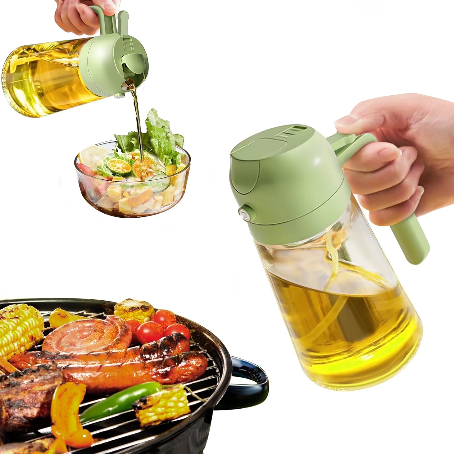Allsidig oljespray til grilling og baking. 2-i-1 dispenser i elegant glass for matlaging.