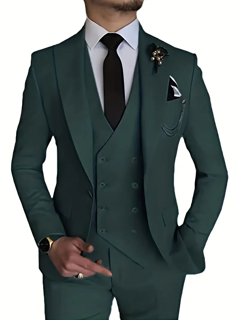 Klassisk 3-dels herredressett. Elegant blazer, vest og bukser for formelle anledninger og feiringer.
