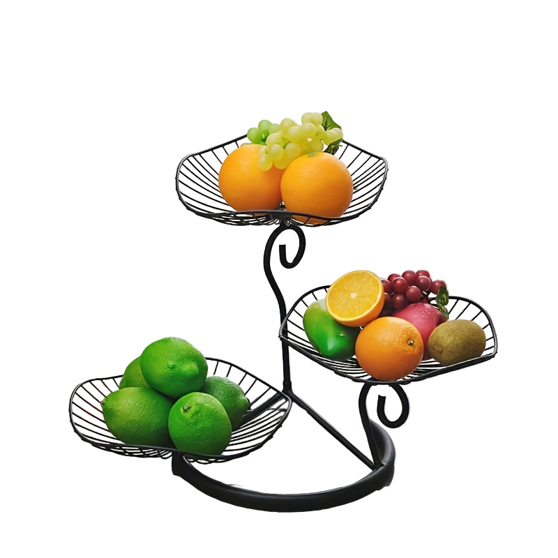 Elegant 3-lags fruktskålstativ i gull/svart, perfekt for kjøkken, spisebord. Moderne design for frukt/snacks.