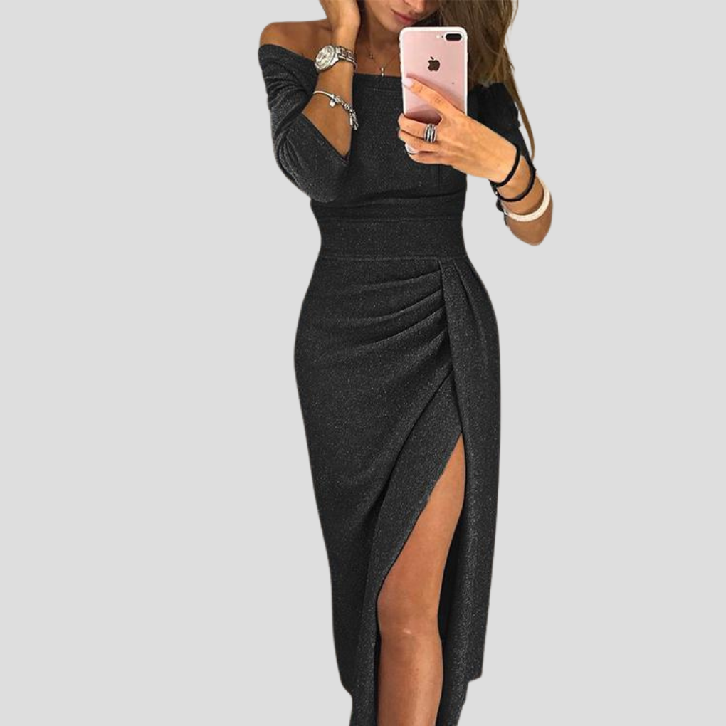 Elegant allsidig damekjole, midi lengde, perfekt for hverdag og fest. Komfortabel og stilig.