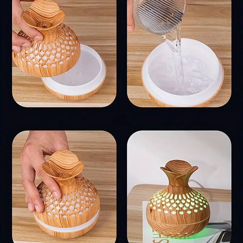 Funksjonell diffusor for eteriske oljer, tilbyr både aromaterapi og myk luftfukting, en flott gaveide.