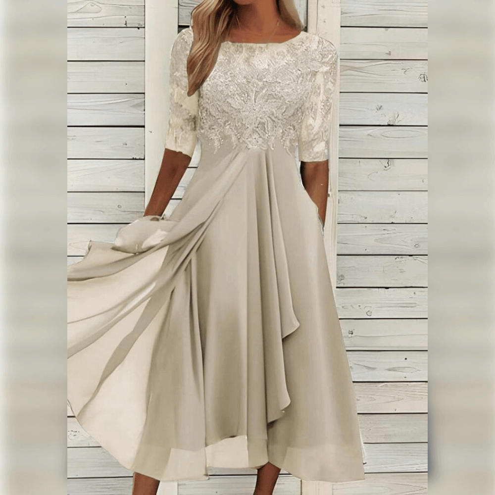 Trendy kvinners asymmetrisk maxi kjole i A-linje design, en elegant og luftig fest- eller hverdagskjole.