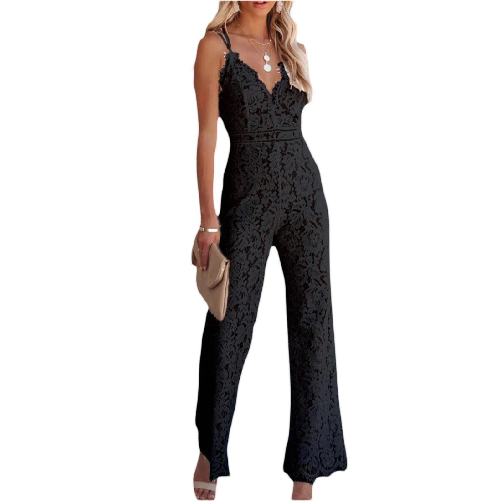 Elegant blondeblomstret jumpsuit for kvinner, perfekt for sommerfest og selskap.