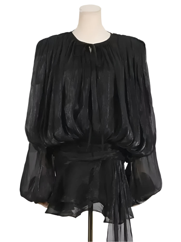 Kvinner blusekjole med justerbar snøring i midjen for en flatterende silhuett, casual og elegant stil.
