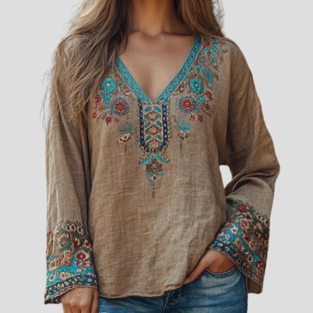 Klassisk brodert bluse for kvinner, allsidig topp med detaljer, ideell for både hverdag og fest.