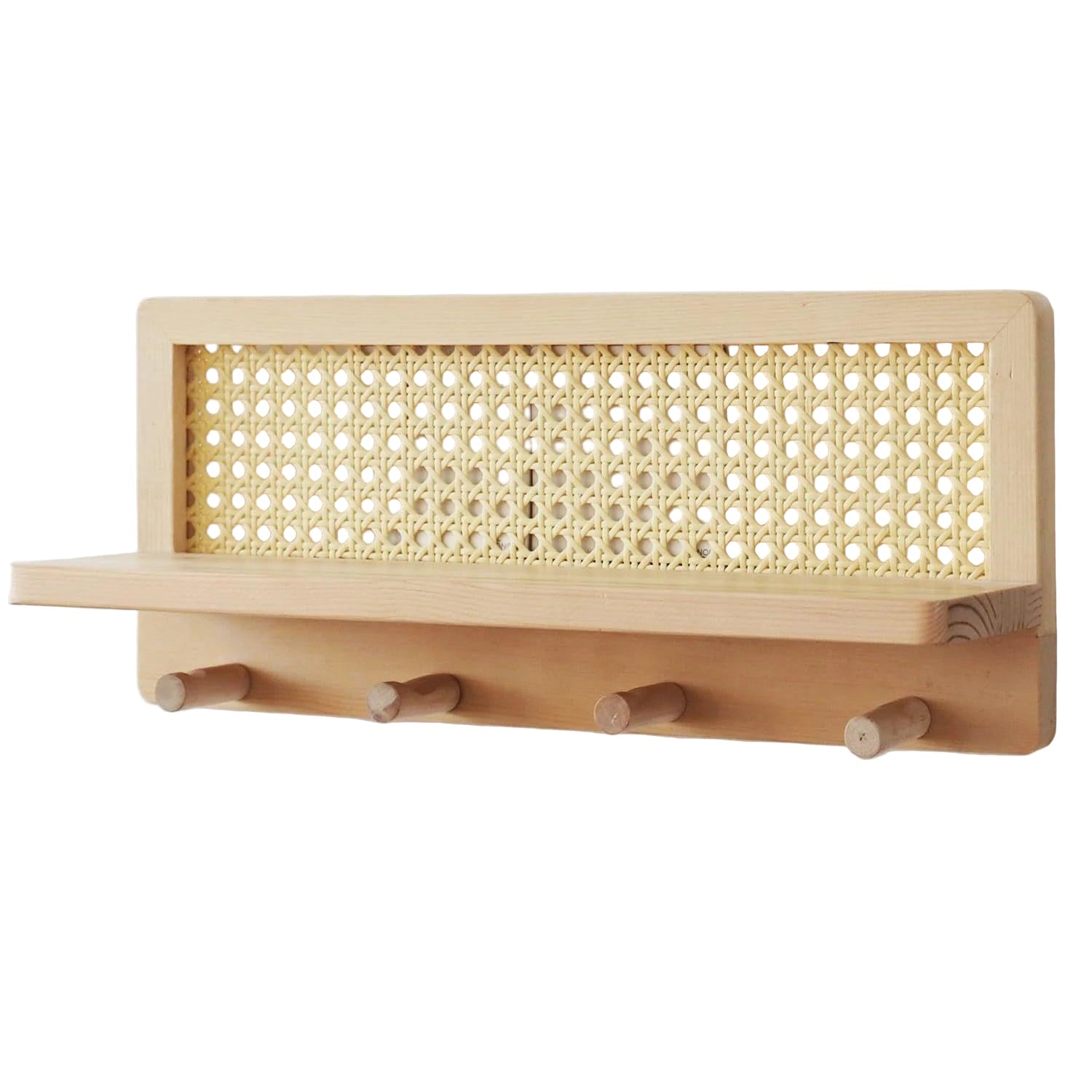 Elegant brun vegghylle med seks kroker for praktisk oppbevaring i entré. Funksjonell og minimalistisk hjemmedekor.