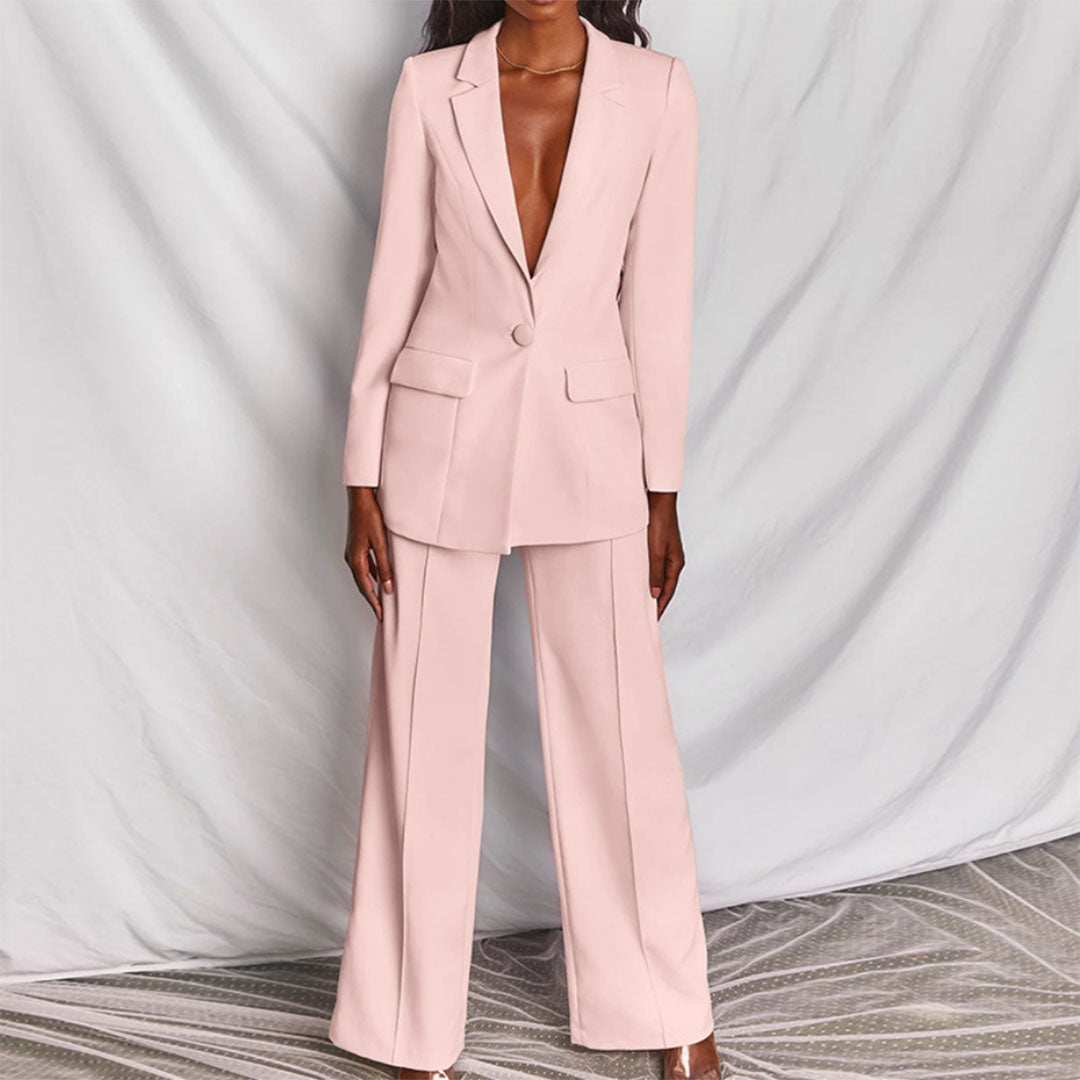 Klassisk sort dame blazer og buksesett, allsidig for formell business og fritid.