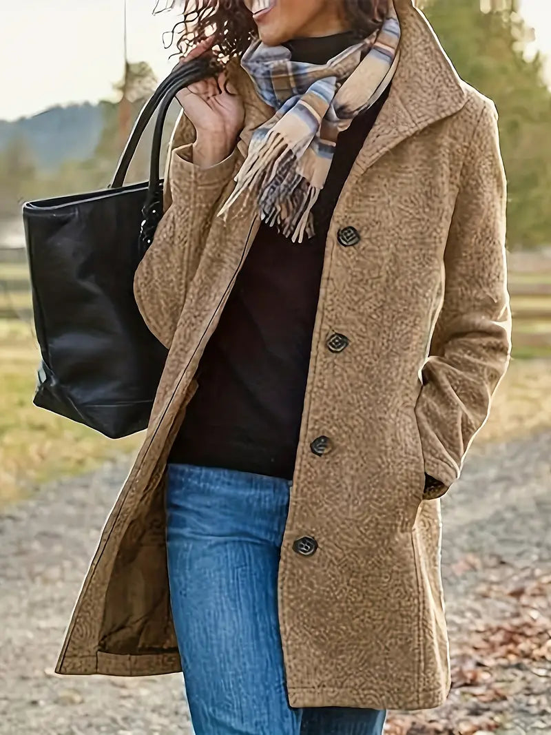 Dame enkeltknapp kåpe i klassisk design, ideell som varm vinterkåpe og elegant ytterplagg for dame.