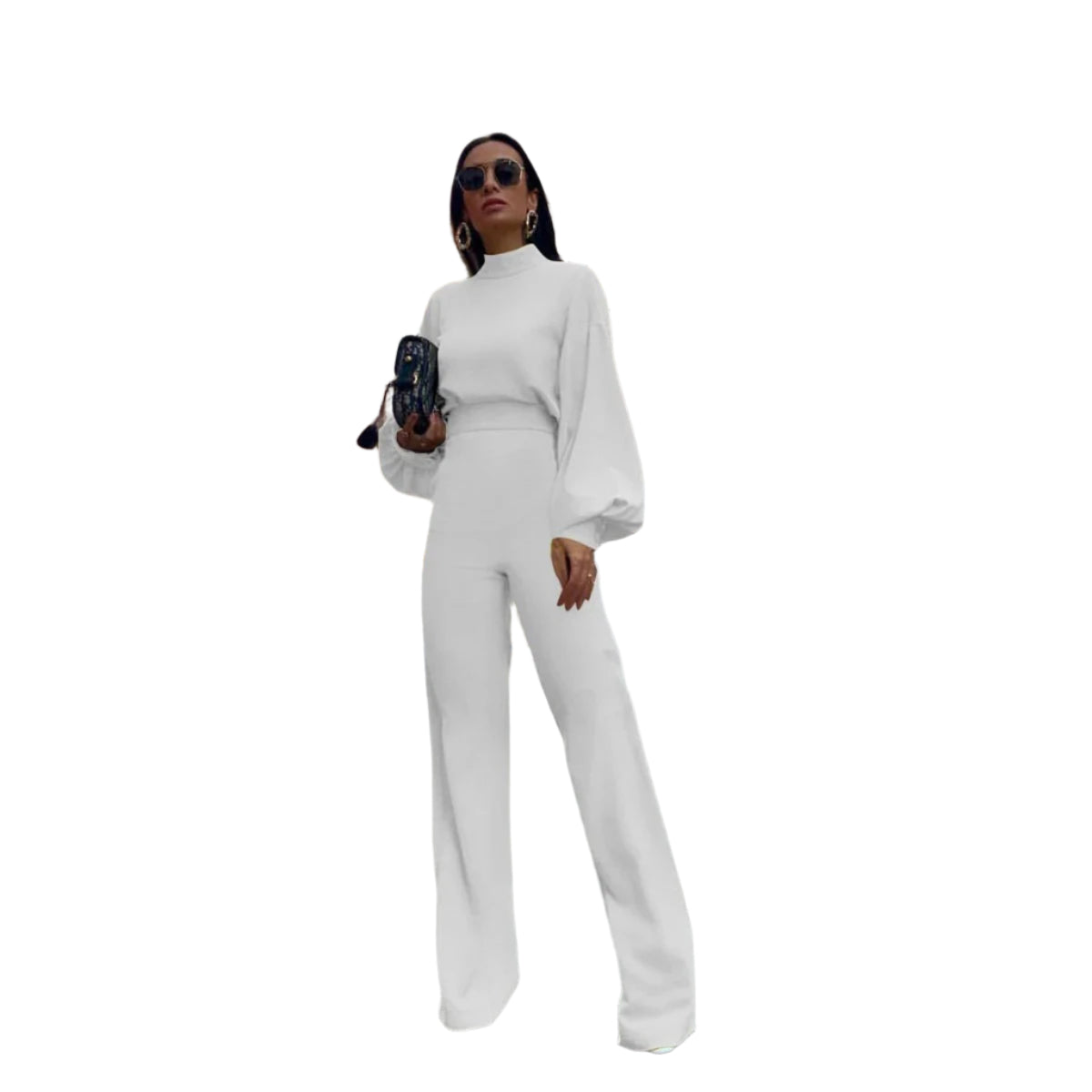 Elegant dame jumpsuit med høy midje og stilige lyktermer. Perfekt for fest og sommer.