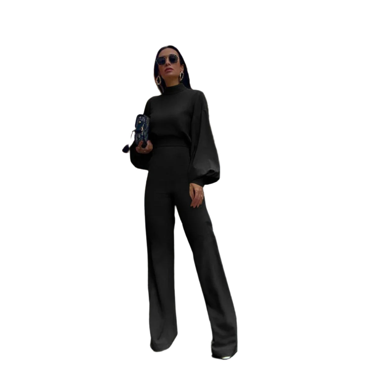 Trendy jumpsuit for dame med komfortabel høy midje og vide ben. Detaljerte lyktermer gir unik stil.