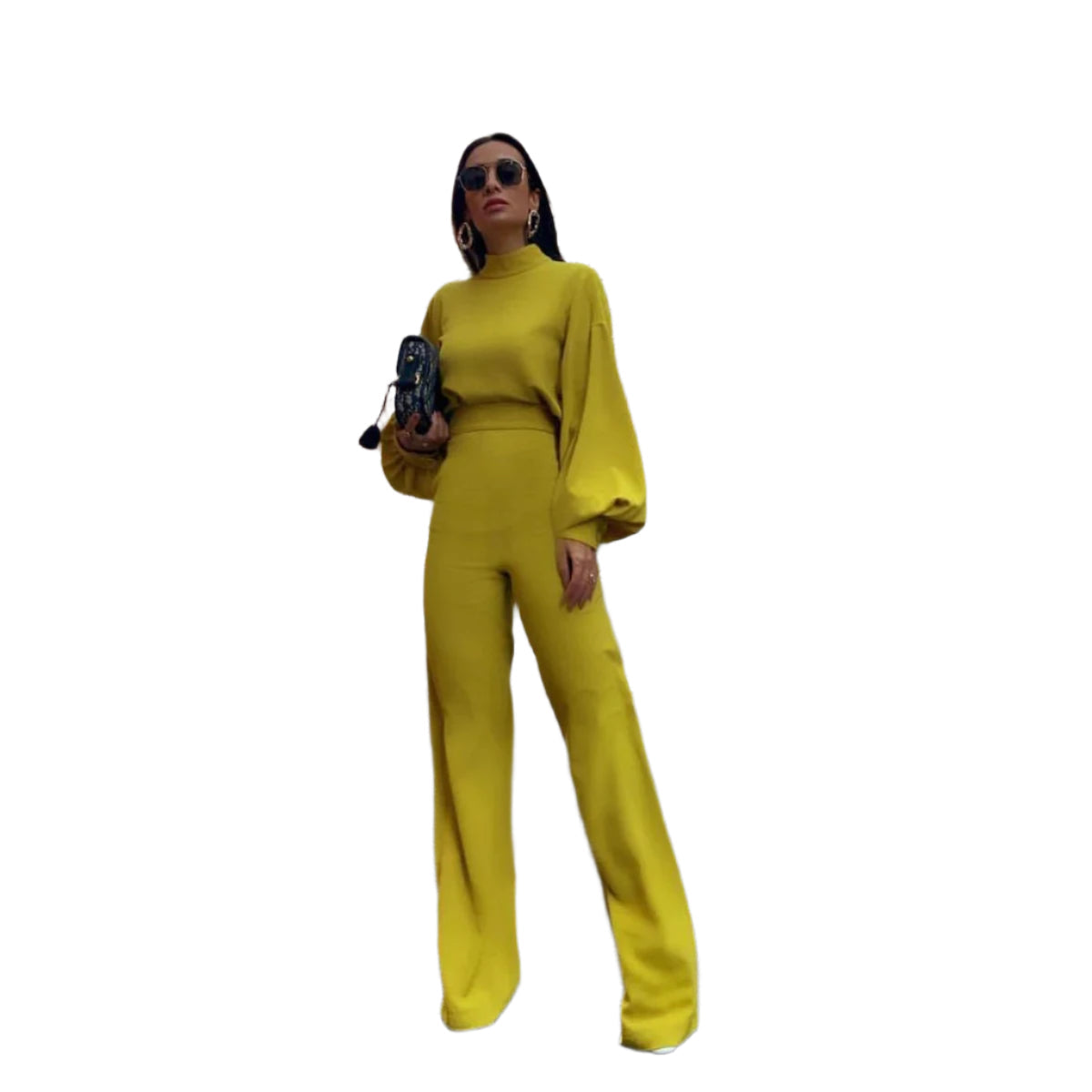 Motebevisst dame jumpsuit for festlige anledninger. Har høy midje, vide ben og flotte lyktermer.