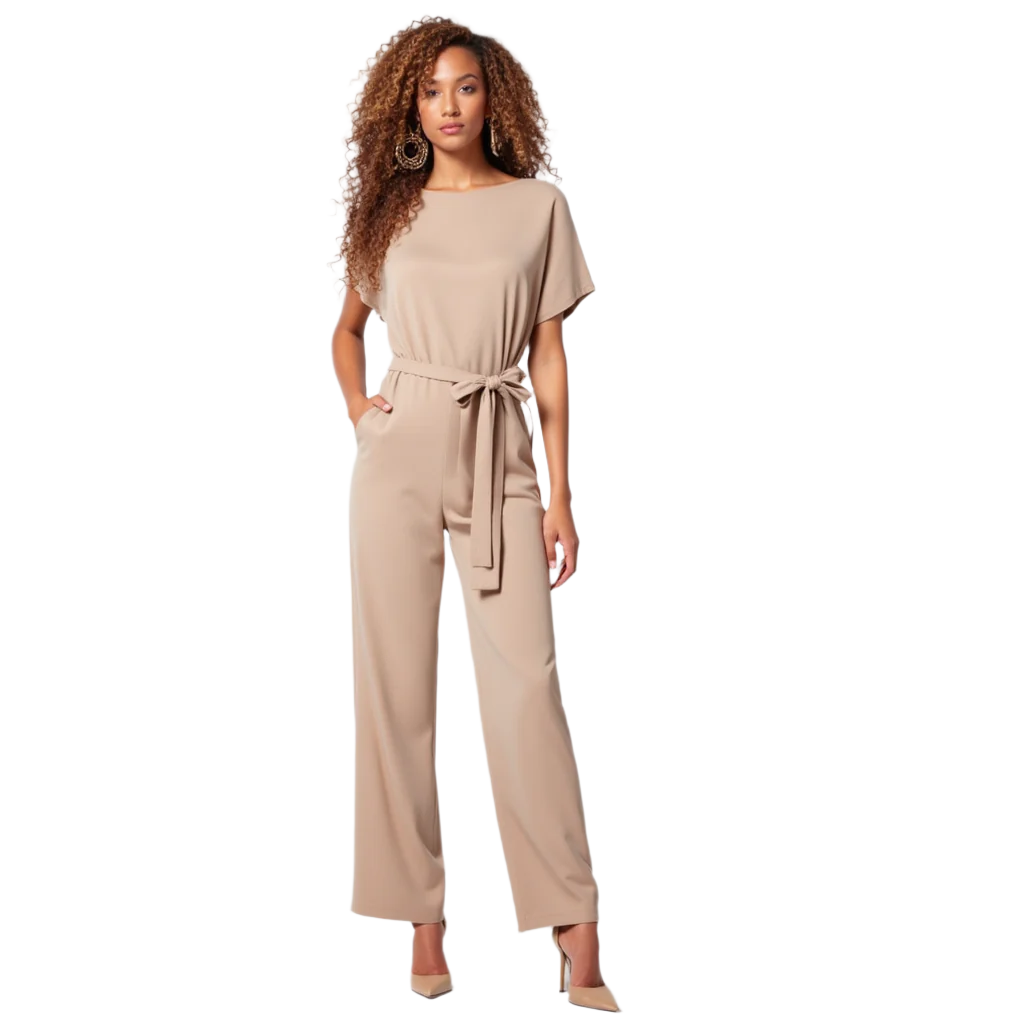 Elegant dame jumpsuit med snøremidje og vide ben, perfekt for både fest og hverdag. Komfortabel stil.