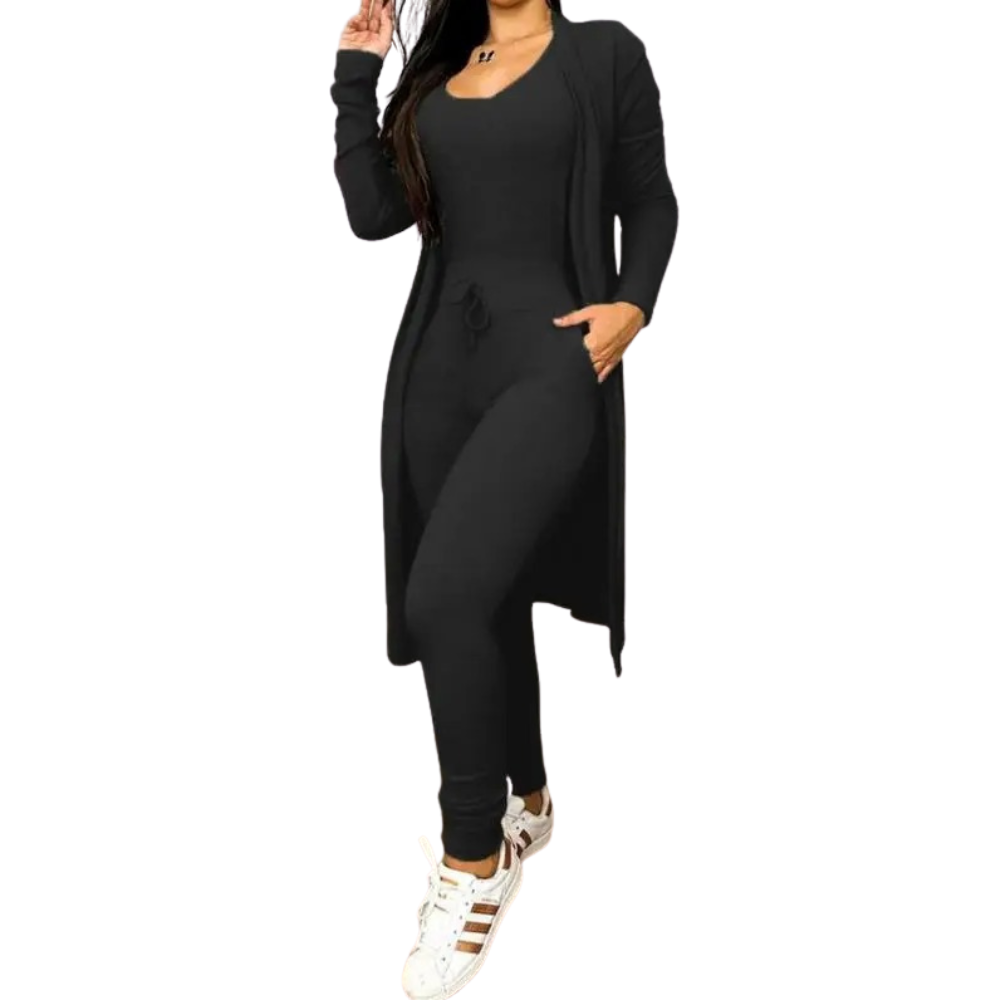 Jumpsuit med snøring i midjen, elegant design for arbeidsklær eller fritid. Komfortabel mote.