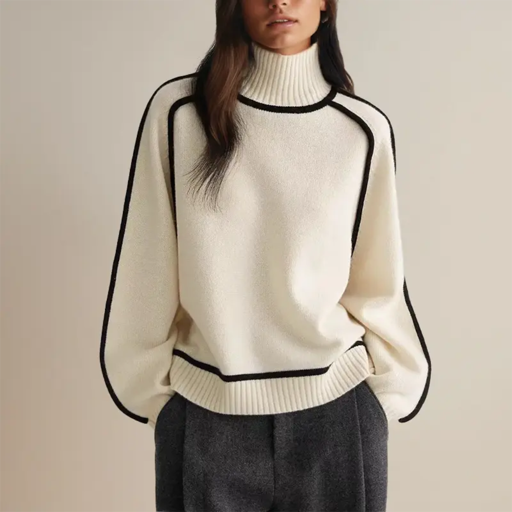 Myk hvit dame kasjmirgenser med polokrage. Elegant design gir luksuriøs komfort for vintermote og hverdagsbruk.