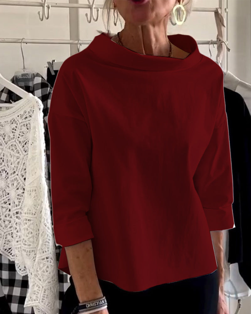 Moderne og elegant dame topp, høy krage, langermet kvinnebluse som passer til alt.
