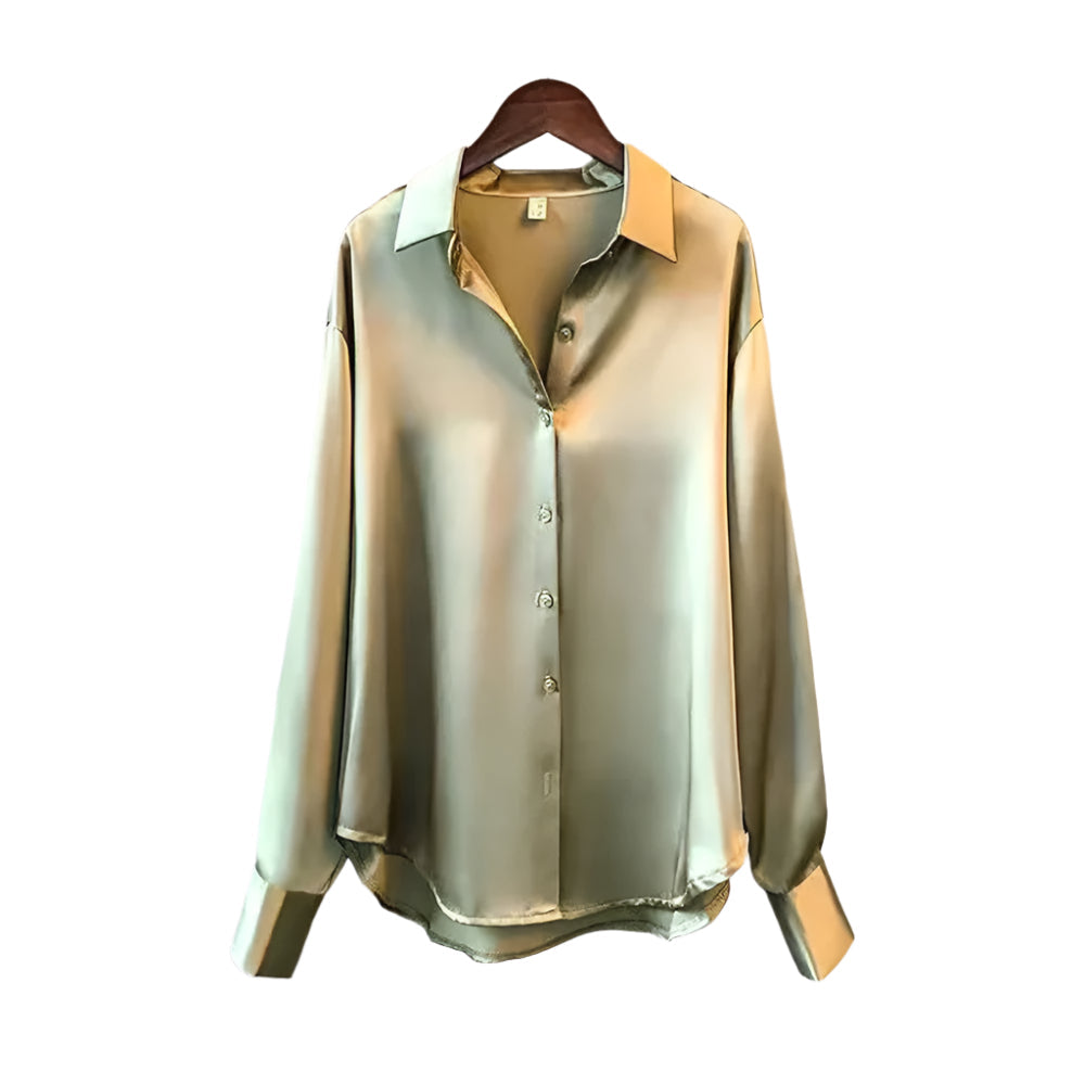 Komplett frontbilde av elegant damebluse med knapper. Perfekt for jobb, fritid og hverdag.