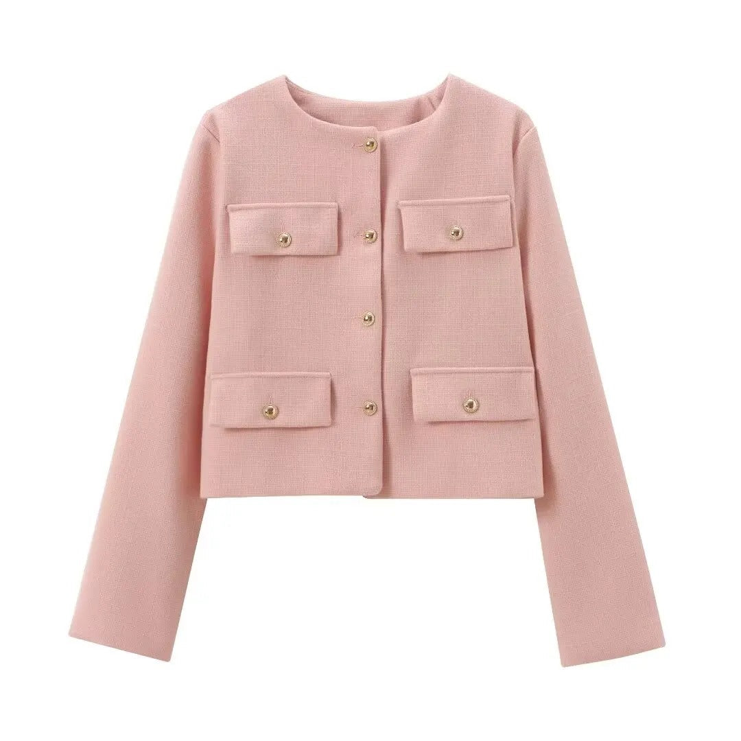 Elegant damejakke med revers, perfekt for kontor og fest. Allsidig kvinnemote og komfortabel blazer.