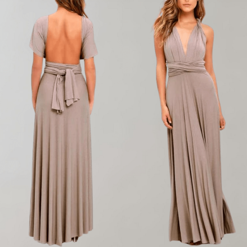 Elegant kvinner festkjole, drapert maxikjole i allsidig design for sommer og bryllup.