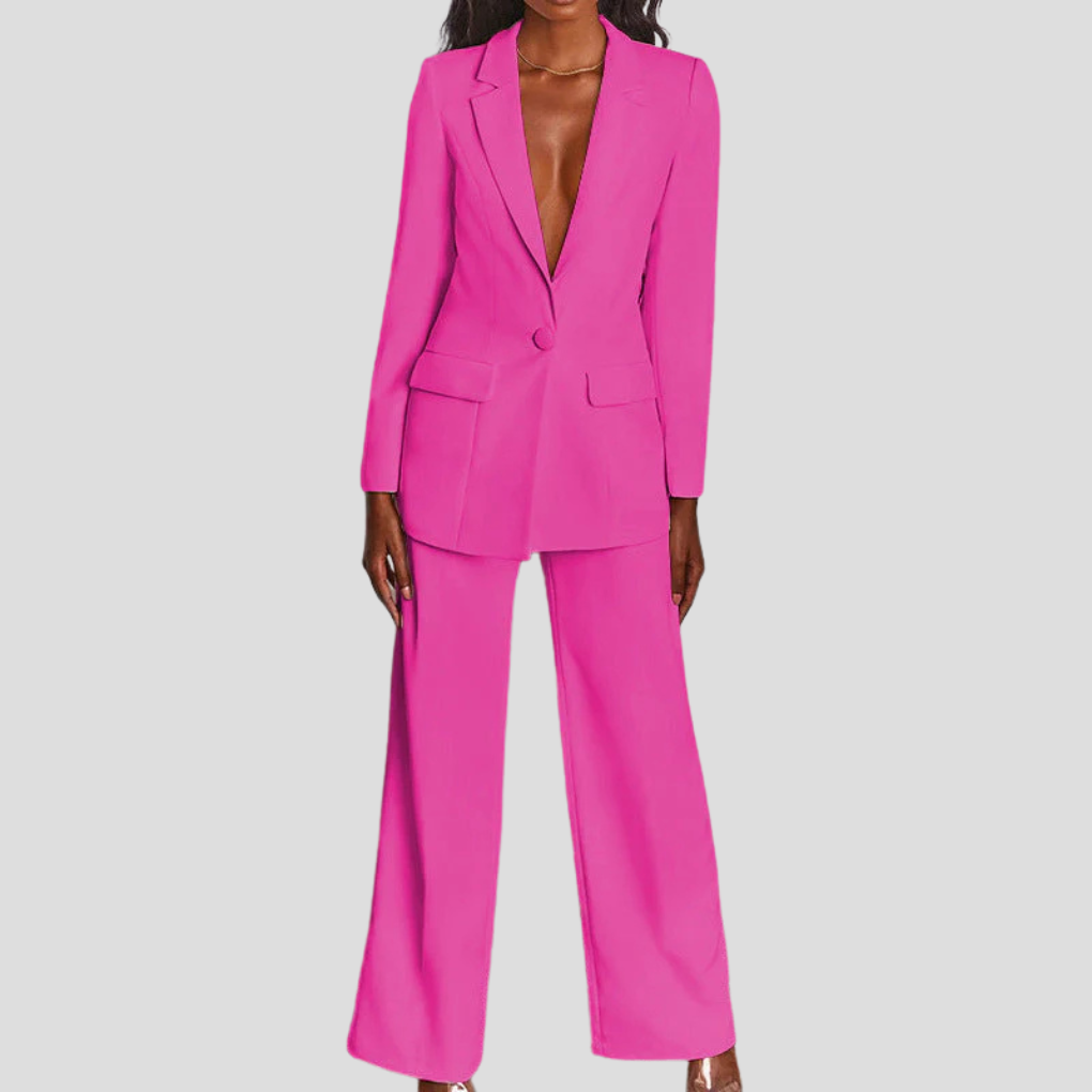 Business-klar: Kvinner blazer og bukser sett i ensfarget design. Perfekt for det moderne kontoret.