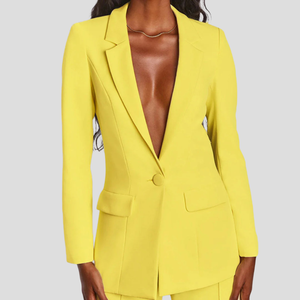 Klassisk kvinnesett med blazer og bukse i elegant design. Essensielt for din business garderobe.