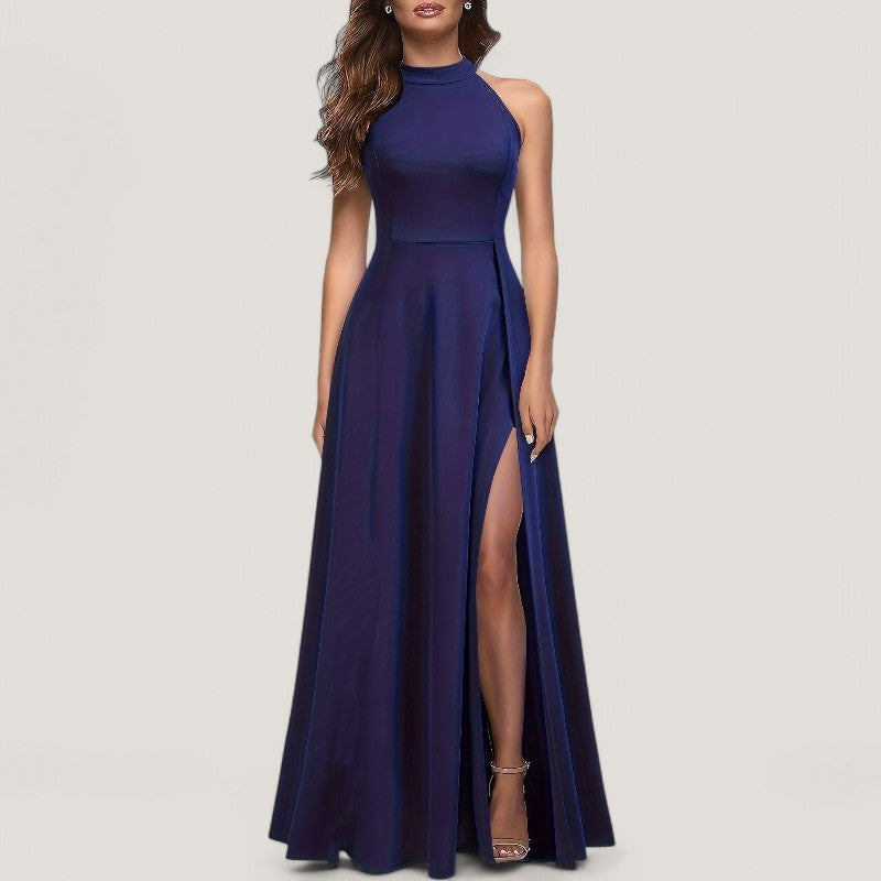 Festklar ermeløs maxi kjole for kvinner, elegant design med halterneck.