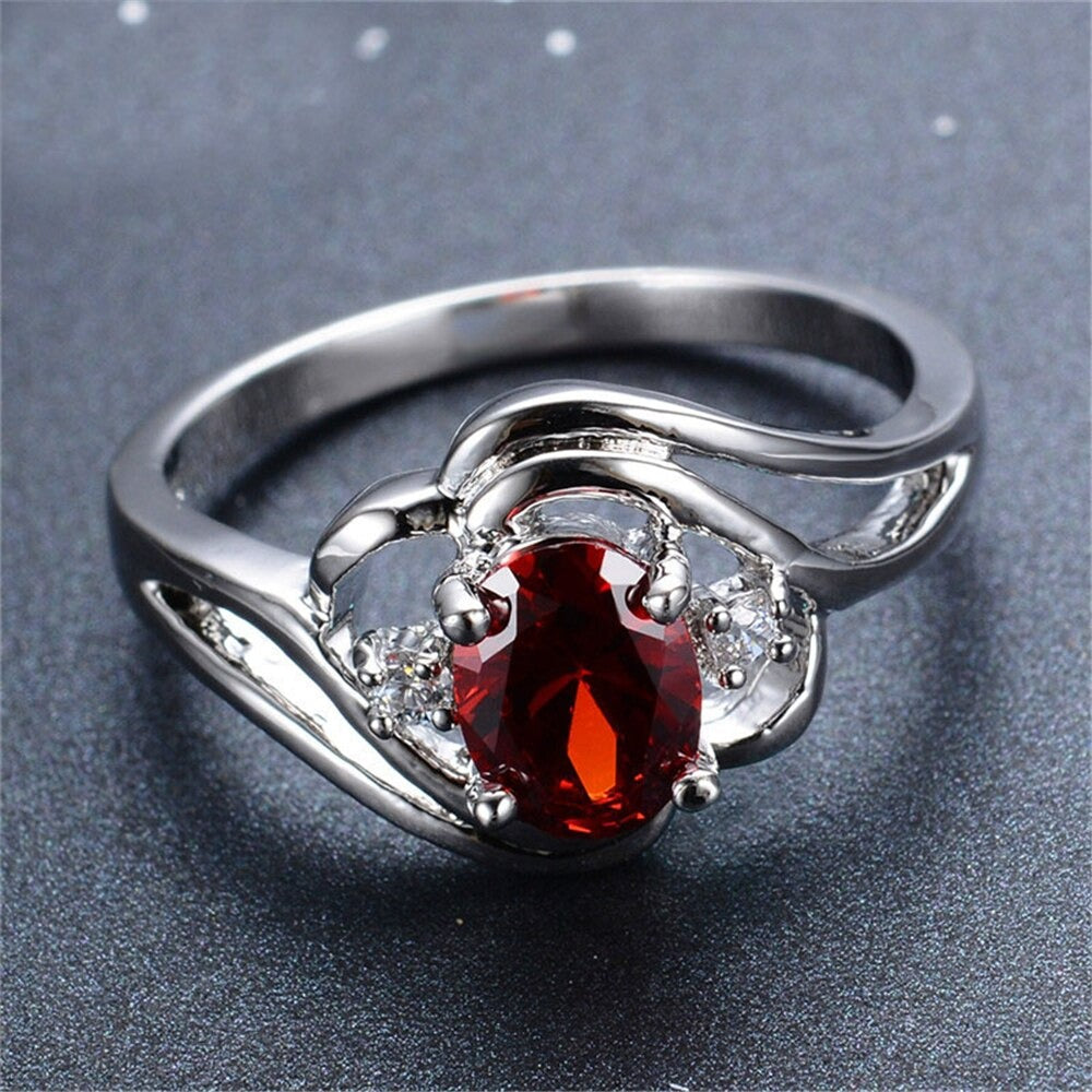 Rød fødselssteinring for kvinner, chic cubic zirconia cocktailring, perfekt jubileumsgave.