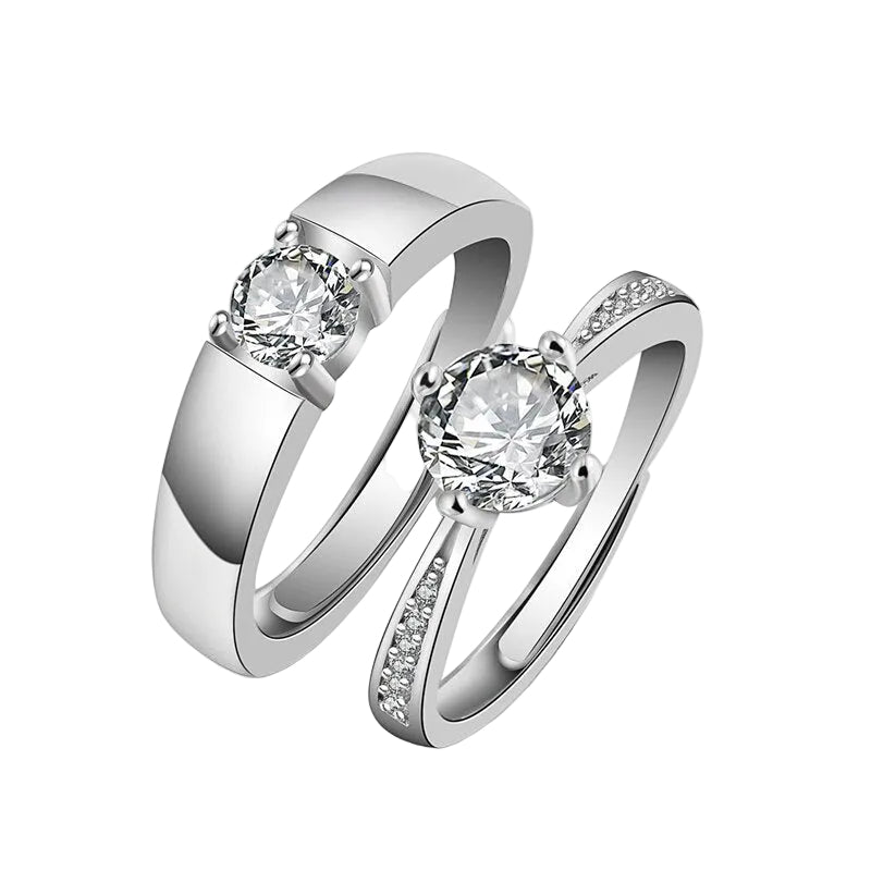 Elegant gifteringsett for kvinner, glitrende ringer i metall. Symbol på evig kjærlighet, perfekte bryllupsringer.