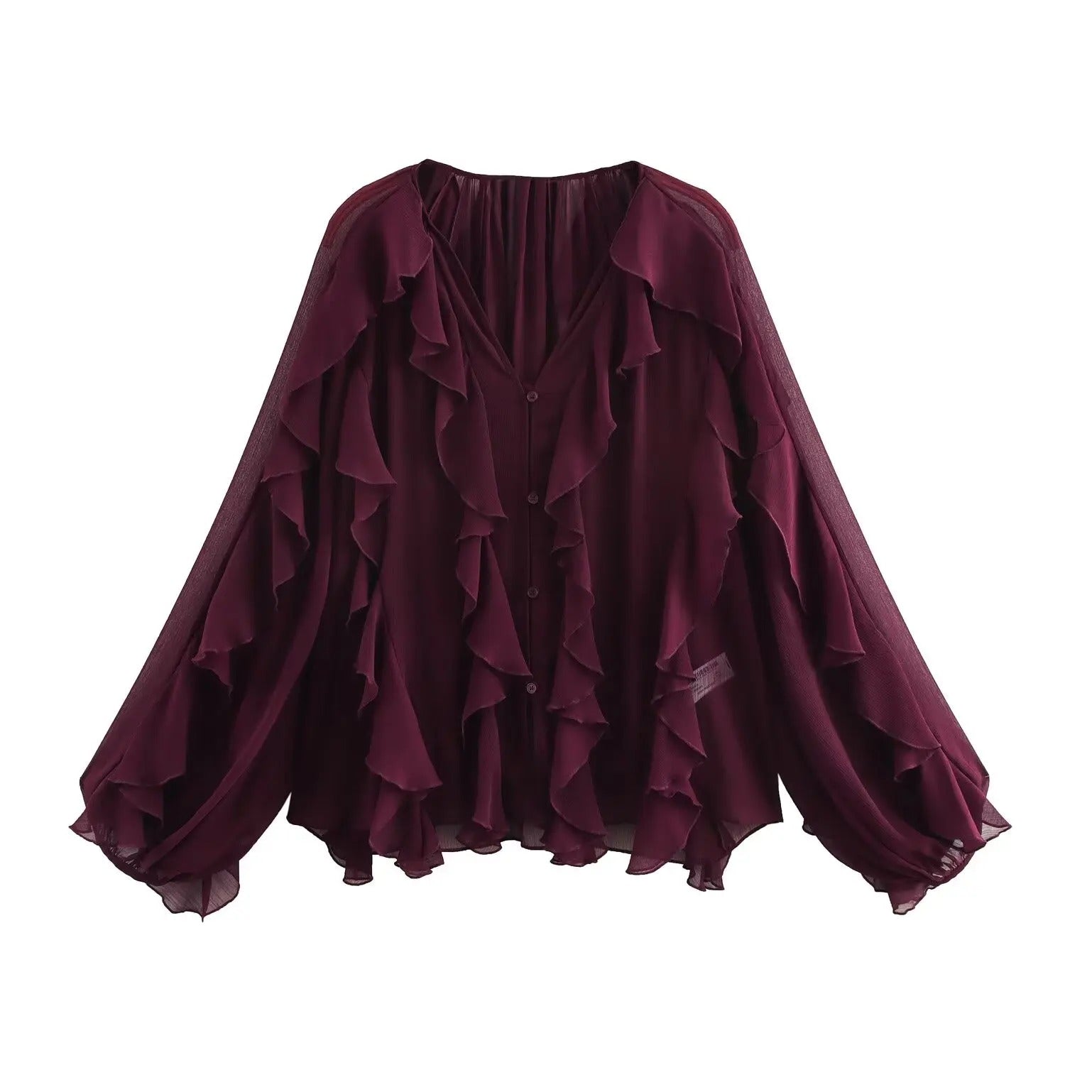 Elegant gjennomsiktig volangtopp for kvinner, lagdelt bluse med chic design, ideell sommer og fest.