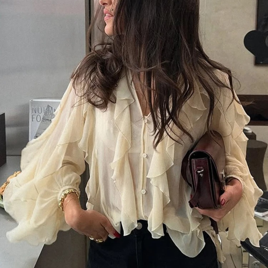 Trendy gjennomsiktig bluse, elegant lagdelt volangtopp for kvinner, passer til både casual og festantrekk.