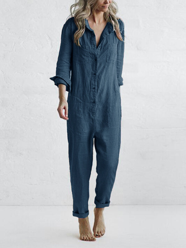 Moteriktig blå dame jumpsuit, komfortabel og elegant for et allsidig antrekk til både fest og hverdag.