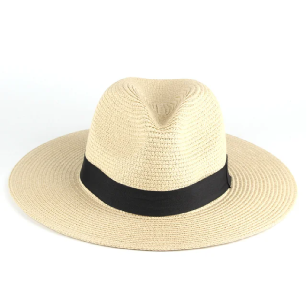Elegant herre Panama solhatt i naturfarget strå, perfekt for solbeskyttelse og klassisk sommerstil.