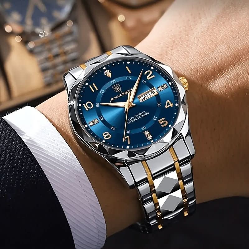 Stilig herre armbåndsur med kvartsverk. Robust og vanntett, ideell for både sport og hverdagsbruk.