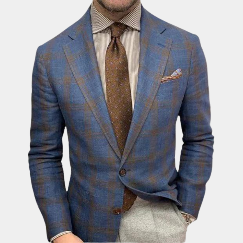 Klassisk herreblazer i tidløs design. Allsidig formell/uformell menns blazer med to knapper og avslappet krage.
