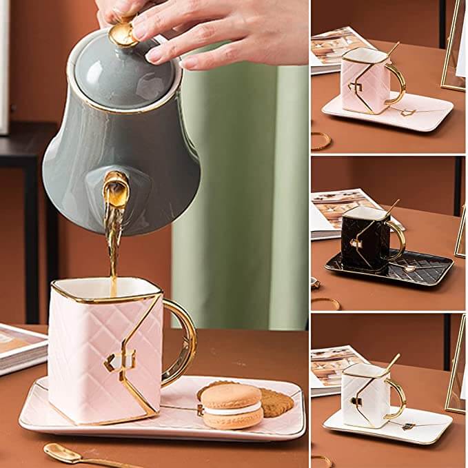 Elegant keramikk krussett for te og kaffe. Håndveskedesign gir et unikt preg til din drikkeopplevelse.