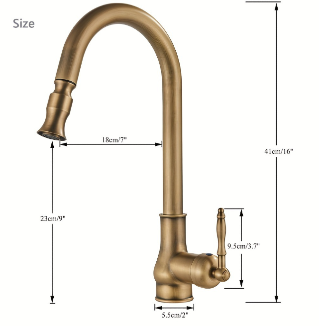Allsidig kjøkkenkran med uttrekk, designet i antikk bronse og svart, for modernisering.