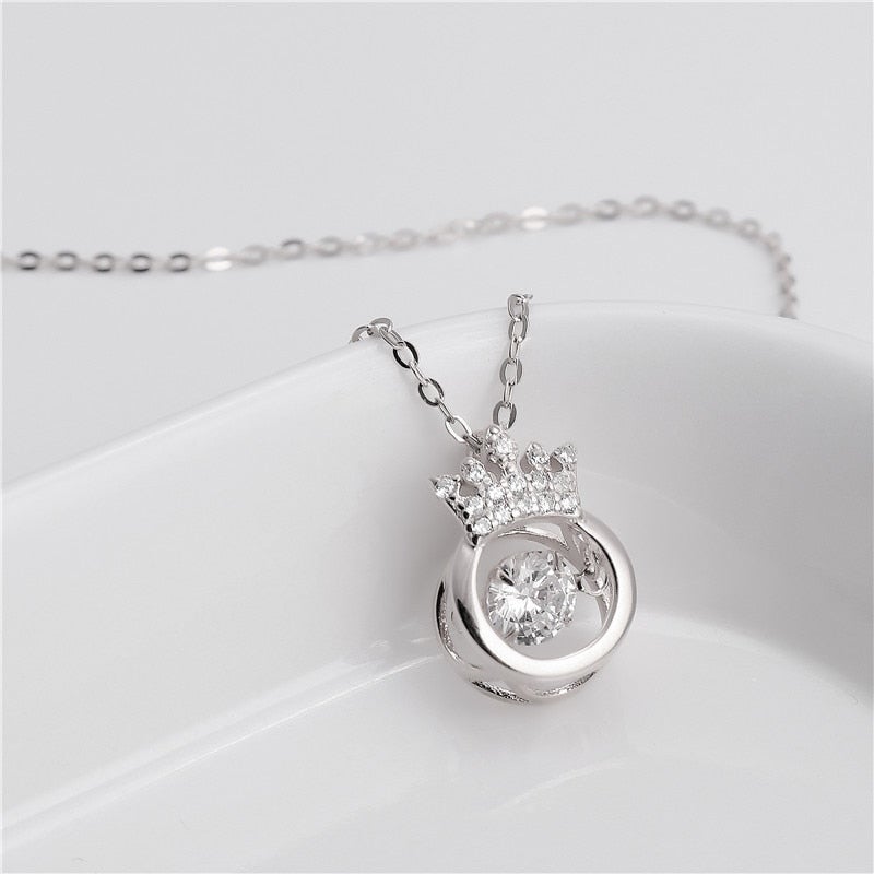 Elegant smykke til henne: Sterling sølv krone halskjede, glitrende Cubic Zirconia, bursdagsgave.