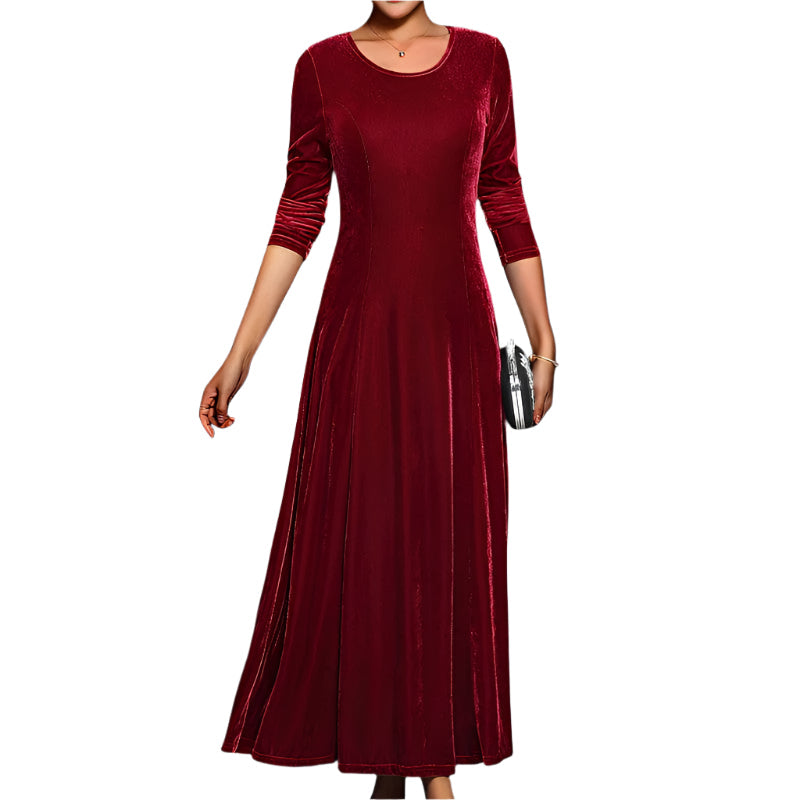 Elegant kvinne midikjole med lange ermer i a-linje design, perfekt for fest og hverdag.