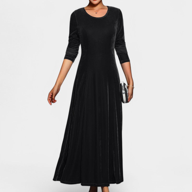 Festklar elegant midikjole med lange ermer for kvinner, komfortabel og stilig.