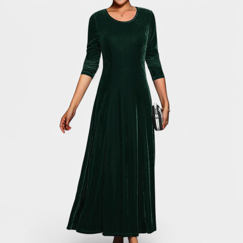 Midi a-linje kjole med lange ermer for kvinner, elegant, komfortabel og vaskbar.