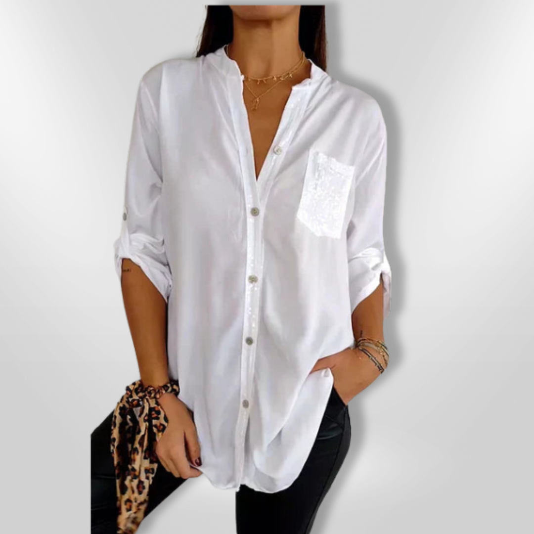 Stilig vårbluse med paljetter for kvinner, elegant design med komfortabel løs passform. Perfekt for sommer.