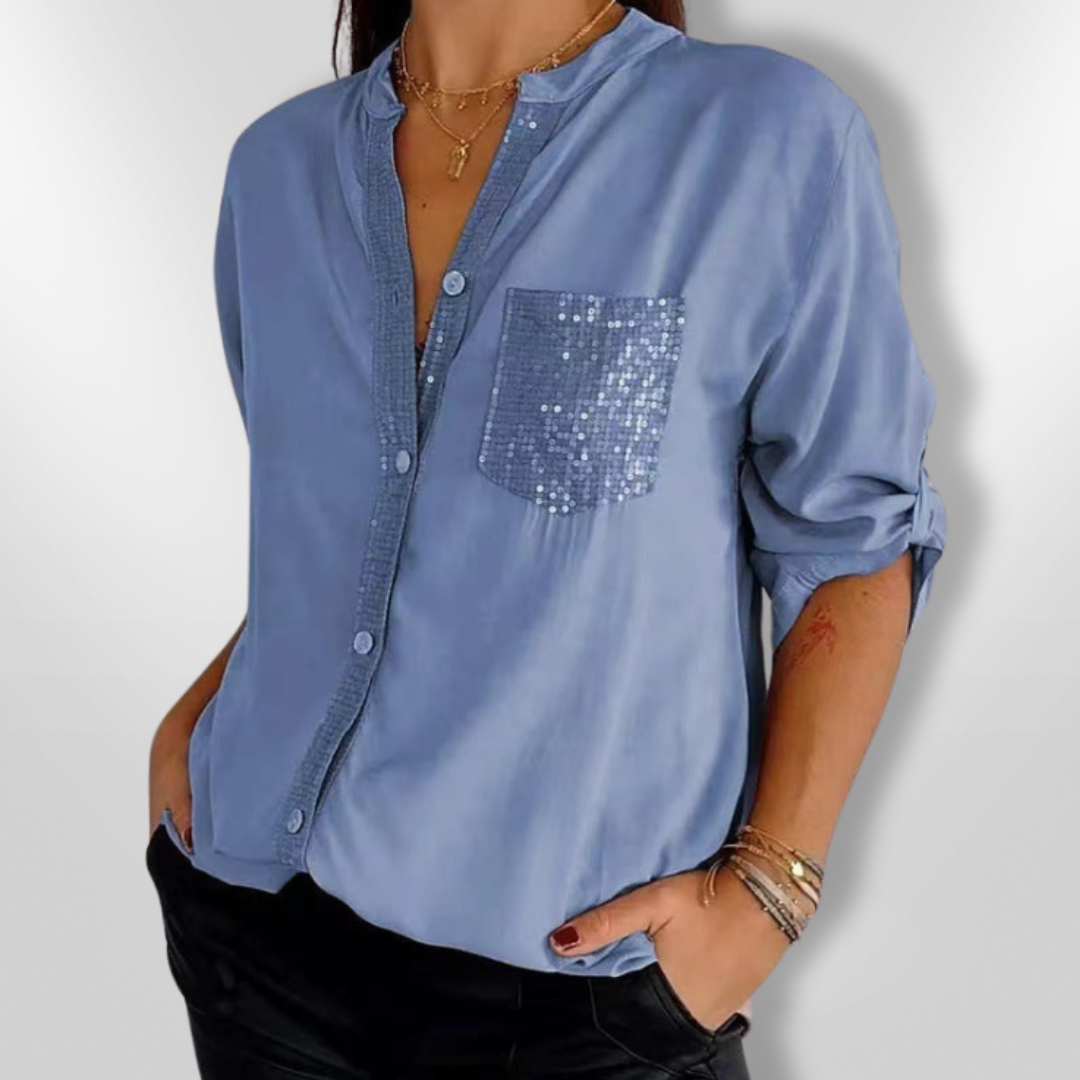 Elegant paljettbluse for kvinner, komfortabel og allsidig topp med løs passform, ideell for både hverdag og fest.