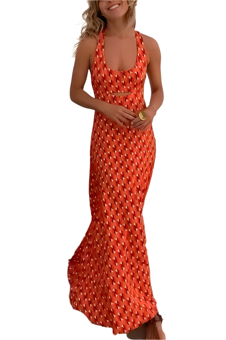 Elegant kvinners kjole med flytende design, perfekt for sommer eller fest. Komfortabel og stilren.