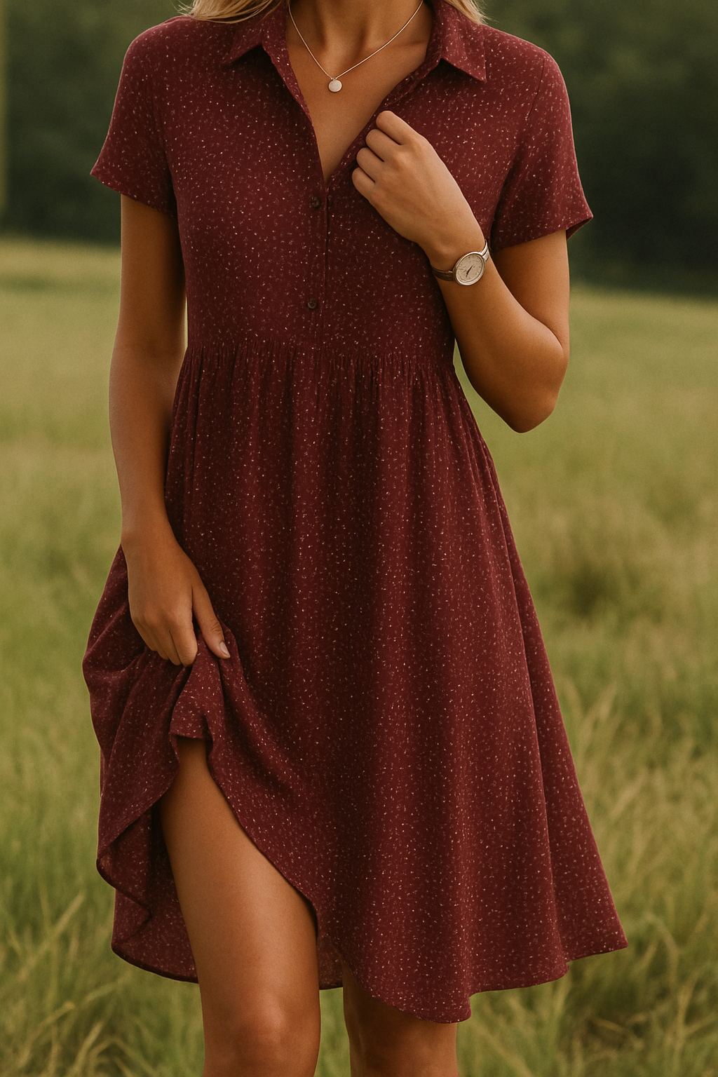 Casual og elegant midikjole for kvinner med belte, kortermet design. Ideell som vår- eller sommerkjole.
