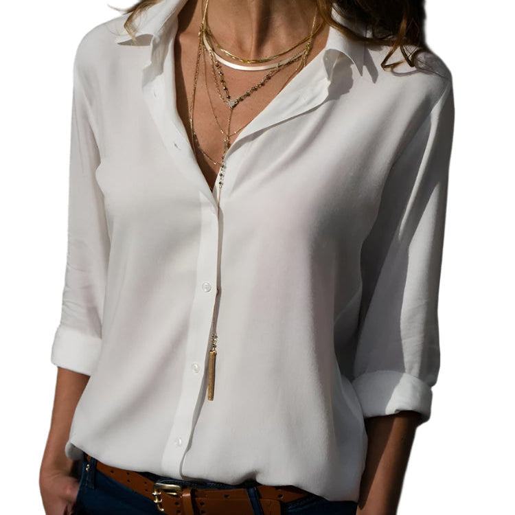 Elegant løs casual skjorte for kvinner med krage. Komfortabel langermet topp til hverdag og kontor.