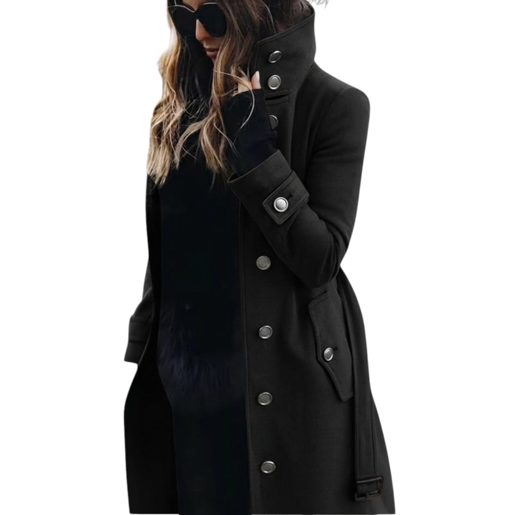 Elegant lang kvinnetrenchcoat i beige, perfekt for både vår og høst. Stilrent og varmt ytterplagg.