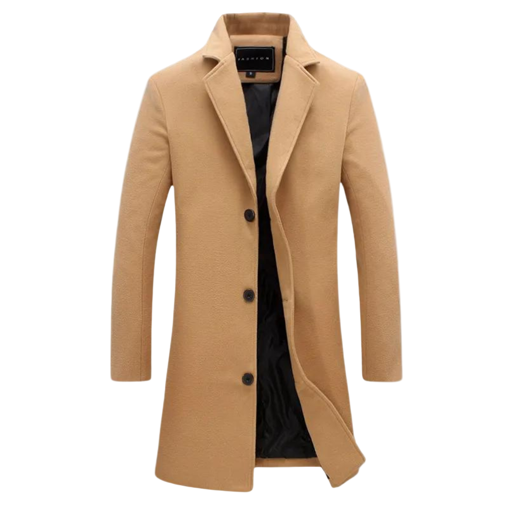 Elegant lang herrefrakk for moderne menn i klassisk stil, perfekt for høst og vinter.