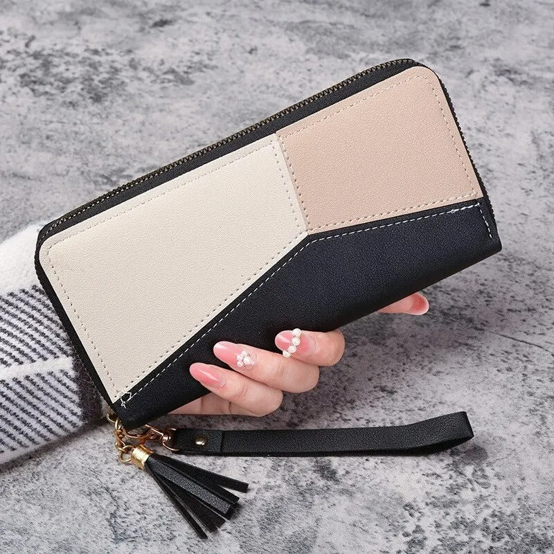 Rosa lang kvinnelommebok. Elegant clutch for dame, ideell for kort, mynter og sedler. Stilig tilbehør.