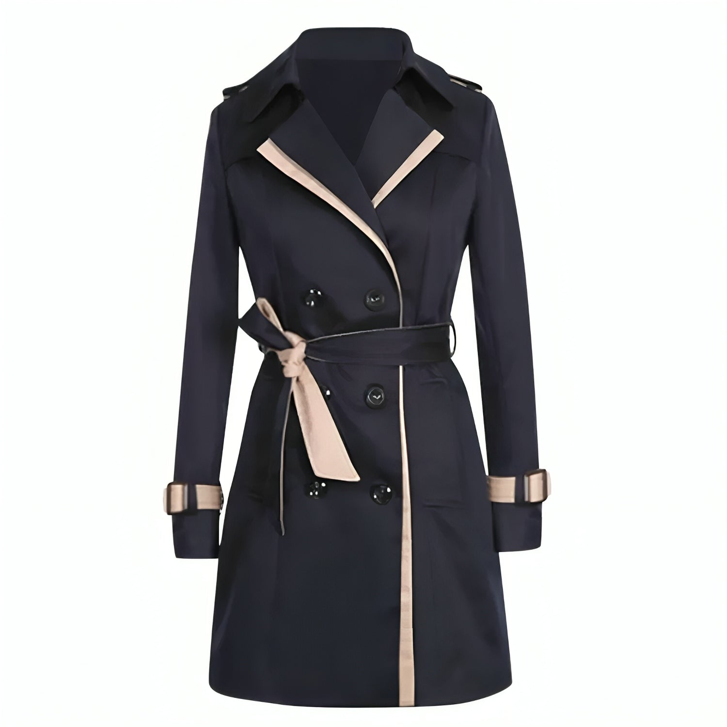 Allsidig dame trenchcoat i tidløs stil. Lang kåpe ideell for vår og høst, med moderne snitt og komfortabel passform.