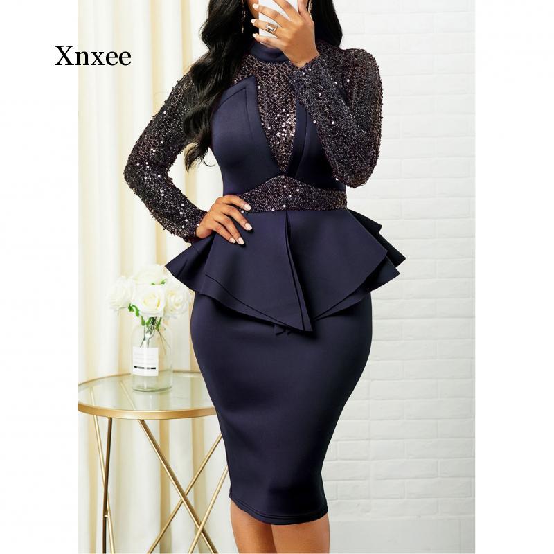 Kvinner bodycon paljettkjole midi i glitrende design, ideell for selskap, fest og glamour.